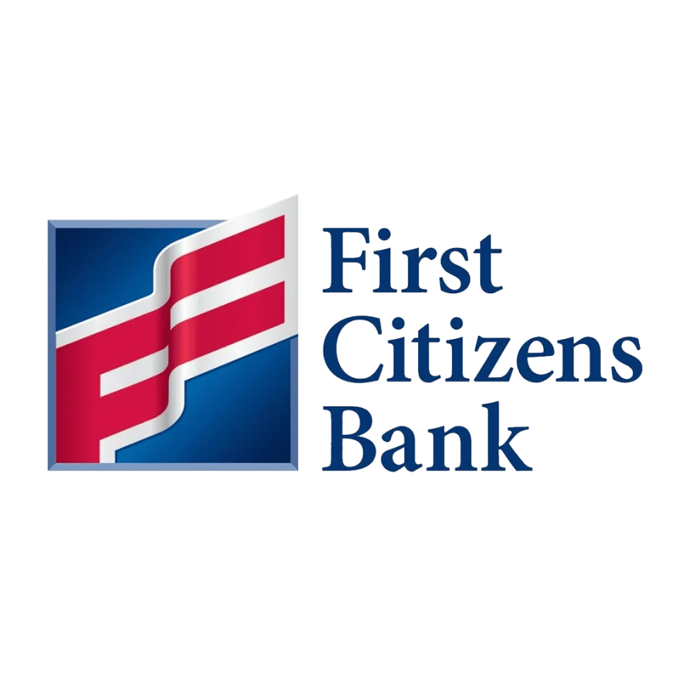 Logo of First Citizens Bank featuring a stylized "FC" in red and white on a blue background, followed by the text "First Citizens Bank" in blue.